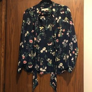 Loft Long Sleeve Blouse with Tie Neck